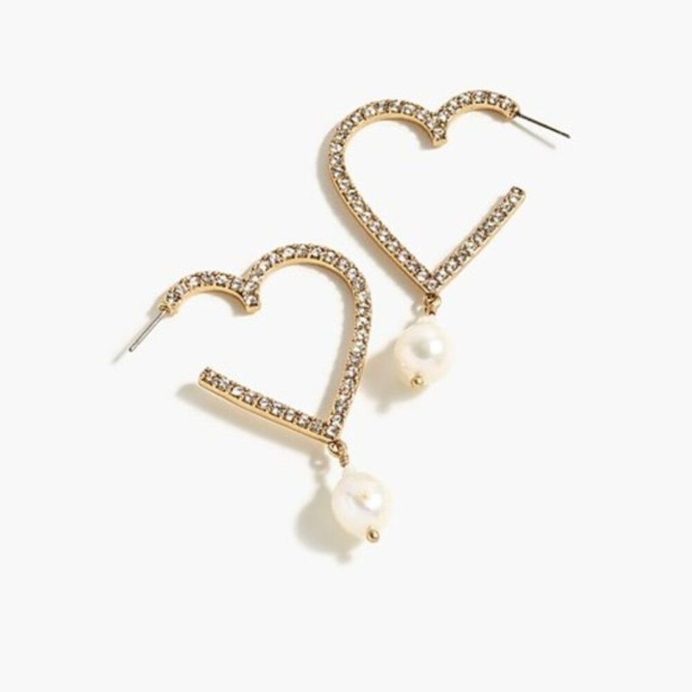 J.Crew Pavé Heart Pearl Drop Earrings